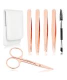 Precision Eyebrow Tweezers Set Pack of 6 - Rose Gold Tweezers Scissors Brush Kit for Women - Facial Hair Removal and Ingrown Hair - Includes Leather Case - Perfect Gift Item - Buy Online on GoSupps.com