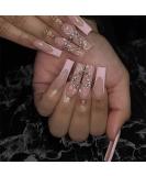 RikView Long Pink French Tip Press-On Nails - Square Acrylic Nails for Women | 24 PCs Set - Buy Online on GoSupps.com