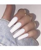 Brishow Long Coffin False Nails - White Ballerina Stick on Nails for Women and Girls - Buy Online on GoSupps.com