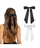 2 PCS Bow Hair Clips Hair Bows for Women Girls - Big Bowknot Hairpin French Hair Clips with Silky Satin Ribbon Solid Color Hair Barrettes (Black+White) - Buy Online on GoSupps.com