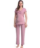Women Maternity Pyjama Set XL Dusty Rose | Short Sleeve Tops & Long Pants | Summer Cool Moisture Wicking | Pregnancy to Postpartum Sleepwear - Buy Online on GoSupps.com