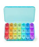 Zoolion Weekly Pill Box - 7 Day Portable Travel Organizer with Large Compartments for Vitamins & Supplements - Cyan - Buy Online on GoSupps.com