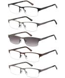 Amcedar Metal Half-Frame Reading Glasses Men 5-Pack Spring Hinges Stainless Steel Material Sun Readers 2.00 5 Pairs Mix 2.0 x - Buy Online on GoSupps.com