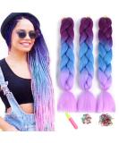 Shop Showjarlly Kanecalon Hair Braids - Ombre Jumbo 24 Extensions in Purple/Navy Blue/Light Violet (3 Pack) - International Shipping Available - Buy Online on GoSupps.com