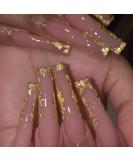 VOTACOS Long Coffin Press on Nails - Nude with Golden Design | False Nails for Women - Glossy Stick on Nails - Buy Online on GoSupps.com