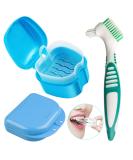 3PC Dental Prostheses Travel Box - Cleaner Brush & Storage for Dentures & Braces - Light Blue - Buy Online on GoSupps.com