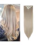 Silk-co Clip in Hair Extensions 26" Blond&Silver Grey 100% Synthetic Hairpiece Extension 8pcs Long Straight Hair Pieces For Full Head 26 Inch Straight #Blond&Silver Grey - Buy Online on GoSupps.com