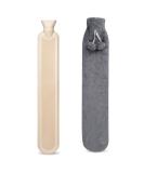 Large 2L Long Hot Water Bottle with Fluffy Faux Fur Cover - Dark Grey | Ideal for Neck, Waist, Abdomen, Legs - Buy Online on GoSupps.com
