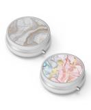 Portable 3-Compartment Pill Box Set - Decorative Metal Medicine Organizer for Vitamins - Unique Gift (Gray Marbling & Orange Pink Marble) - International Shipping Available - Buy Online on GoSupps.com