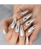 iMABC Silver Punk Metallic Press On False Nails Long Coffin Ballerina Chrome Mirror Fake Nails Full Cover Acrylic Nail Tips with Glue Tape For Women And Girls L5883-1 - Buy Online on GoSupps.com