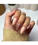 JustOTRY 24 Pcs Nude Oval Short False Nails with Jewels Brown Glitter French | Press on Nails Pattern - Almond Medium Stick on Nails | Nail Glue Included - Perfect for Women's Nail Art - Buy Online on GoSupps.com