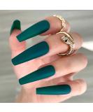 Yheakne 24-Piece Long Coffin Ballerina Green Matt French Artificial Nails for Women & Girls - Punk Luxury Clipping - Buy Online on GoSupps.com
