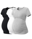 LAPASA Women's Maternity Tops Soft Modal Cotton Pregnancy Tshirts Side Ruched Crew Neck Short Sleeve Tees L55 XXL Black+heather Gray+off White - Buy Online on GoSupps.com
