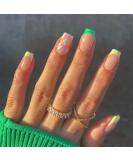 French Tip Press On Nails Short with White Flower Design | Yellow Green French False Nails | Spring Acrylic Stick On Nails for Women - Buy Online on GoSupps.com