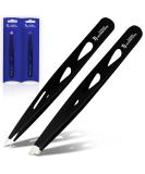 Professional Eyebrow Tweezers Set for Expert Brow Shaping & Facial Hair Removal - Slanted and Pointed Tips - 2-Piece Kit for Women & Men - Best Tweezers for Chin Hair - Black - Buy Online on GoSupps.com