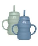 Hippypotamus Silicone Transition Cups - Squeeze-Proof Toddler Cups With Straw & Lid - Removable Handles - Set of 2 (Sage/Fog) Sage / Fog - Buy Online on GoSupps.com