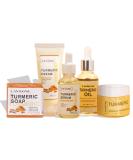 Turmeric Skin Care Kit - 5PCS Moisturizing Set for Brightening Face | Turmeric Cream Oil Serum and Soap - Buy Online on GoSupps.com