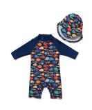 UPF 50+ Baby Girl One Piece Swimwear Suit with Sun Hat | Toddler Swimsuit Set 9-12 Months - Colorful Fish - Buy Online on GoSupps.com