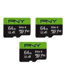 PNY 64GB Elite-X Class 10 U3 V30 microSDXC Flash Memory Card, 3 Count (Pack of 1) - 100MB/s, Class 10, U3, V30, A1, 4K UHD, Full HD, UHS-I, micro SD 64GB FLASH CARD - 3 PACK - Buy Online on GoSupps.com