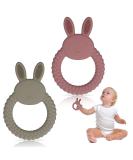 FIRDINK Silicone Baby Bite Rings - 2 Pack Teething Toys for Gums Relief & Massage | Rabbit Design - Buy Online on GoSupps.com