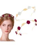 Rose Flower Pearl Headband Set - Gold Metal Floral Hairband for Wedding, Women's Hair Jewelry - Buy Online on GoSupps.com