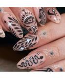 JUSTOTRY 24 Pcs Oval Short False Nails with Snake and Star Pattern Black French Press on Nails Fake Nails Short with Nail Glue Almond Medium Stick on Nails for Women Nails Fake Nail for Nails Art black &snake2 - Buy Online on GoSupps.com
