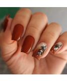 24 Pcs Fall Press on Nails - Brown & Gold Foil Autumn Acrylic Medium Length - Reusable Glossy Fake Nails for Women - Buy Online on GoSupps.com