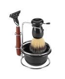 4-in-1 Shaving Bowl Kit for Men - Safety Razor Stand, Soap Cup, Badger Hair Brush, Stainless Steel Grooming Gift - Buy Online on GoSupps.com