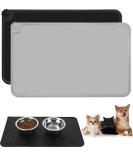 Waterproof Non-Slip Silicone Feeding Mat Set for Dogs & Cats - 55x38cm Black & Gray - Anti-Slip Pet Bowl Pad - Buy Online on GoSupps.com