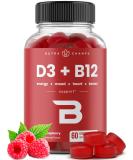 Vitamin D3 & B12 Methyl Gummies | Enhanced with Vitamin D, B9 Folate | Natural Energy & Mood Support | Raspberry Flavor | 60 Gummies - Buy Online on GoSupps.com
