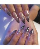 Acenail Glitter Glossy Moon Star Extra Long Stiletto Press on Nails - 24Pcs French Clear Ombre False Nails with Rhinestone Designs for Women and Girls - Buy Online on GoSupps.com