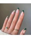 MISUD Press on Nails Short Oval Fake Nails Round Green French Tip Acrylic Nails Glossy Glue on Nails White Swirl Designs False Nails 24 pcs 01-D - Buy Online on GoSupps.com