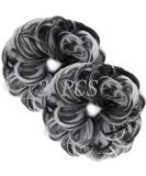 2 PCS Messy Bun Hair Scrunchies, Natural Black Mix Silver Grey - Updo Ponytail Hair Extension for Women | Hair Accessories - Buy Online on GoSupps.com