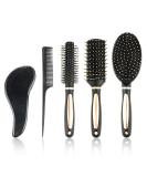 5-Piece Hair Brush Set for Women and Men - Detangling, Paddle, Round, Tail Comb, Wet/Dry Brush - Black - Buy Online on GoSupps.com