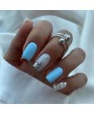 Justotry 24 Pieces Sky Blue Glitter Press-On Nails | Medium Angular French Artificial Nails for Women | Short Acrylic Square Fingernails - Buy Online on GoSupps.com