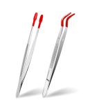 Premium Handicraft Tweezers Set - 2 Metal Stickers with Rubber Tips for DIY Jewelry & Coin Stamping | Curved & Angled Design - Buy Online on GoSupps.com