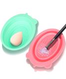 Unaone 2 PCS Makeup Brush Cleaning Mat - Silicone Pad & Foldable Bowl for Brushes & Sponges - Pink & Green - Buy Online on GoSupps.com