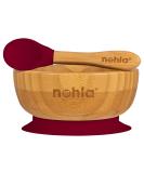 Nohla Bamboo Baby Weaning Suction Bowl and Spoon Set - Cherry - 350ml Capacity | BPA-Free Silicone | Toddler Mealtime Essentials - Buy Online on GoSupps.com