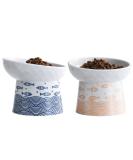 Tamaykim Ceramic Tilted Raised Cat Bowls Set - 8 oz Food and Water Dishes for Kitties - Porcelain Elevated Pet Dish, Set of 2 Orange & Blue - Buy Online on GoSupps.com