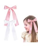 2 Pack Hair Bows for Girls and Women Large Bow Hair Clips Hair Barrette with Long Silky Satin Hair Accessories for Girls(White Pink) - Buy Online on GoSupps.com