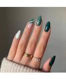 Justotry 24 Pcs Short Almond Fake Nails - Dark Green and White Swirl Designs | Nude French False Nails for Women | Oval Press On Nails with Glue - Teal3 - Buy Online on GoSupps.com