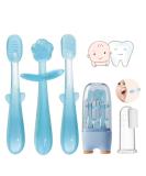 FokiiBO Baby Silicone Toothbrush Set - Teether, Tongue Brush, Finger Toothbrush + Cup | 0-18M Infant Toddler Toothbrush Kit (Blue) - Buy Online on GoSupps.com