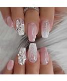 Sethexy Short Ballerina Artificial Nails - 24 Pastel Flower Glitter Acrylic Fingernails for Women & Girls | Shiny False Nails - Buy Online on GoSupps.com