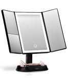 Fancii Sora Black Makeup Mirror - LED Lighted Trifold Vanity Mirror with 5X7X Magnification & Touch Screen - Buy Online on GoSupps.com