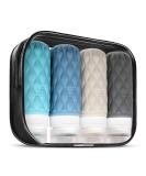 4 Pack Travel Bottles for Toiletries with Labels 100ML Silicone Travel Bottles Set with Clear Zipper Toiletry Bag Leakproof Refillable Squeeze Travel Size Containers for Shampoo Conditioner Blue/Deep Blue/Grey/Deep Grey - Buy Online on GoSupps.com