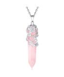 XIANNVXI Flower Wrapped Crystal Point Pendant Necklace Reiki Healing Crystals Stone Necklaces Gemstone Quartz Jewelry for Women Pink - Rose Quartz - Buy Online on GoSupps.com