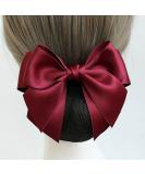 Wine Red Women's Hair Snood with Bowknot Decor - Elastic Mesh Hair Bun Cover Barrette Clip - Buy Online on GoSupps.com