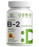 Deal Supplement Vitamin B2 Riboflavin 400mg 240 Capsules - Promotes Healthy Cells & Energy - Non-GMO & Third Party Tested - Buy Online on GoSupps.com