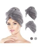 JEFFSUN Microfiber Hair Towel Wrap 2 Pack - Super Absorbent Hair Turban for Women & Girls - Quick Dry for Curly, Long, Thick, Frizzy Hair - Grey & Stripes - Buy Online on GoSupps.com