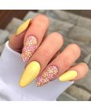 Sethexy Short Almond False Nails - Yellow Flower Press On Nail Set | 24 Shiny Acrylic Nails for Women & Girls - Buy Online on GoSupps.com
